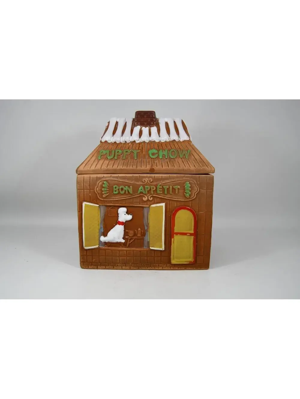 Vintage Shafford Puppy Chow Bon Appetit House Dog Cookie Treat Jar Ceramic Japan